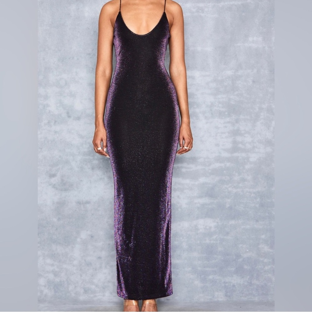 Mistress Rocks “CHA CHA” purple sparkle maxi dress